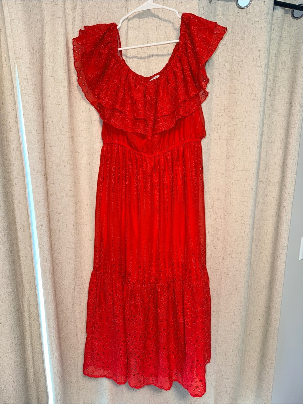 sofia by sofia vergara Red Ruffled Eyelet Maxi Dress